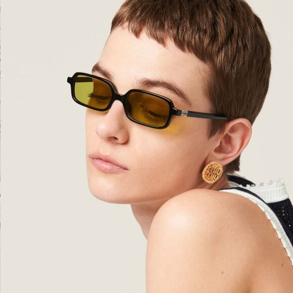 Miu Miu MU11ZSF 16K07O BRAND NEW Sunglasses Black Olive Green Rectangle Unisex - Picture 5 of 12